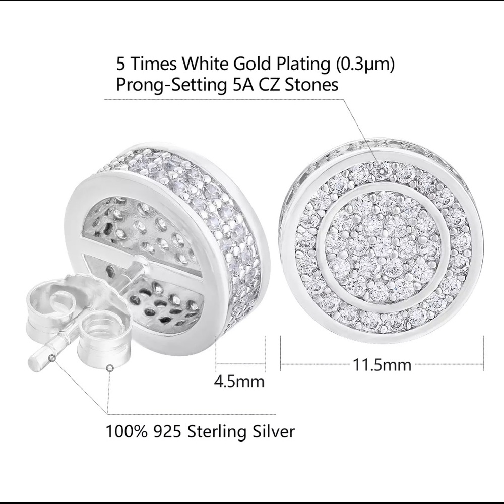 925S Unisex Iced Out Diamond Earrings - Picture 3 of 4